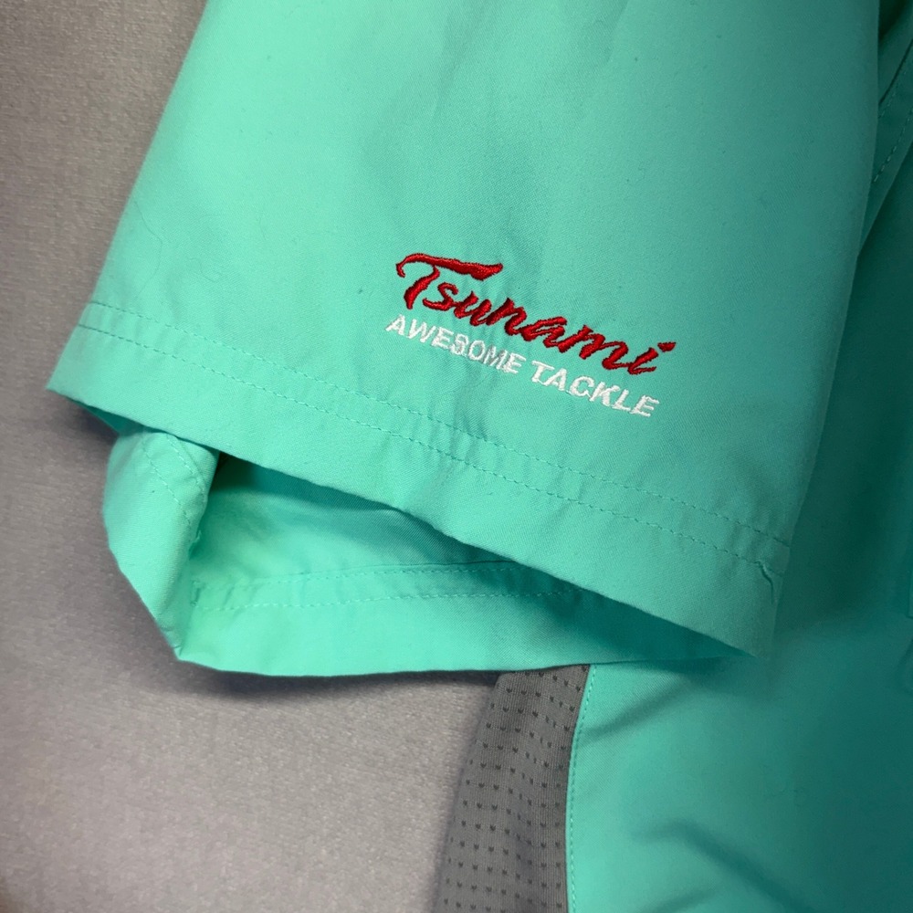 Bimini Bay Fishing Shirt Mens XL Mint Green Bangladesh Poly Mesh Utility Pockets - Picture 9 of 11